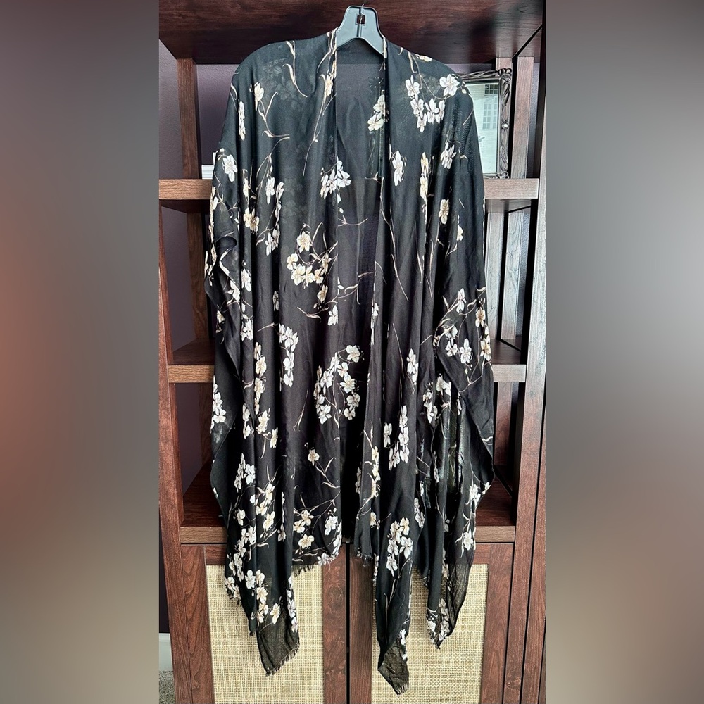 Black Floral Scarf Shawl